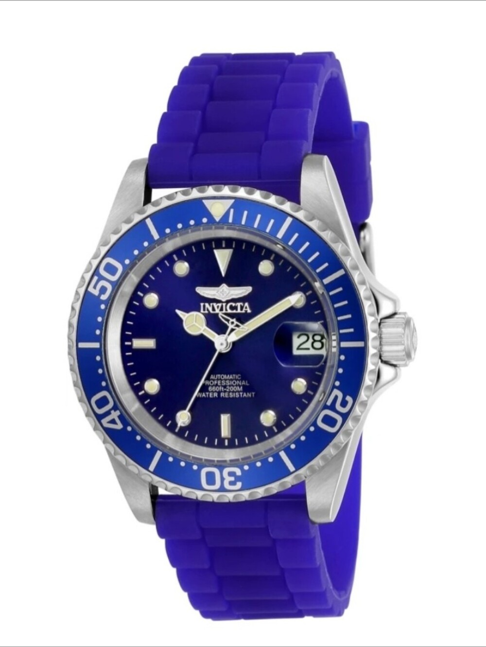 NEW Invicta Pro Diver Automatic Blue 40mm Dial Silicone Band Mens Watch